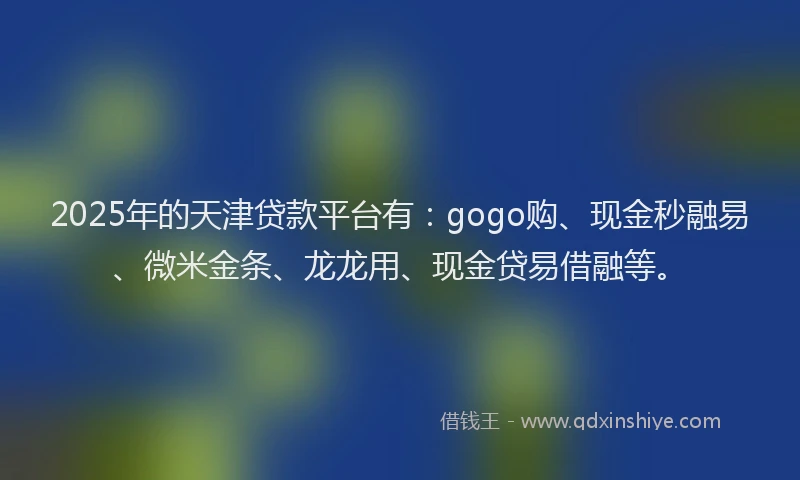 2025年的天津贷款平台有：gogo购、现金秒融易、微米金条、龙龙用、现金贷易借融等。