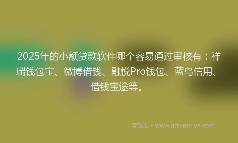 2025年的小额贷款软件哪个容易通过审核有：祥瑞钱包宝、微博借钱、融悦Pro钱包、蓝鸟信用、借钱宝途等。