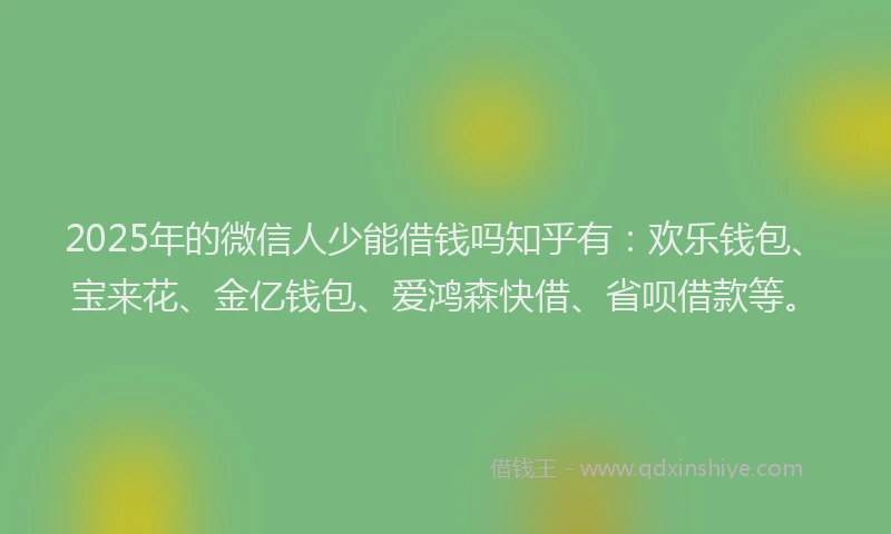 2025年的微信人少能借钱吗知乎有：欢乐钱包、宝来花、金亿钱包、爱鸿森快借、省呗借款等。
