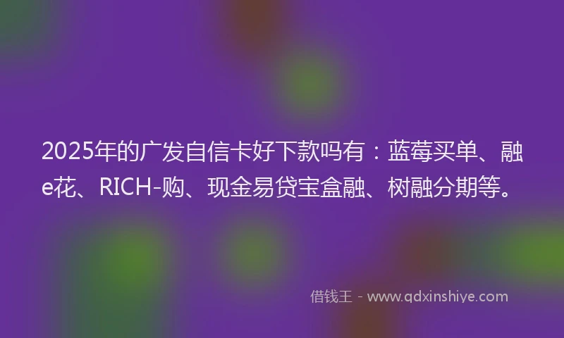 2025年的广发自信卡好下款吗有：蓝莓买单、融e花、RICH-购、现金易贷宝盒融、树融分期等。