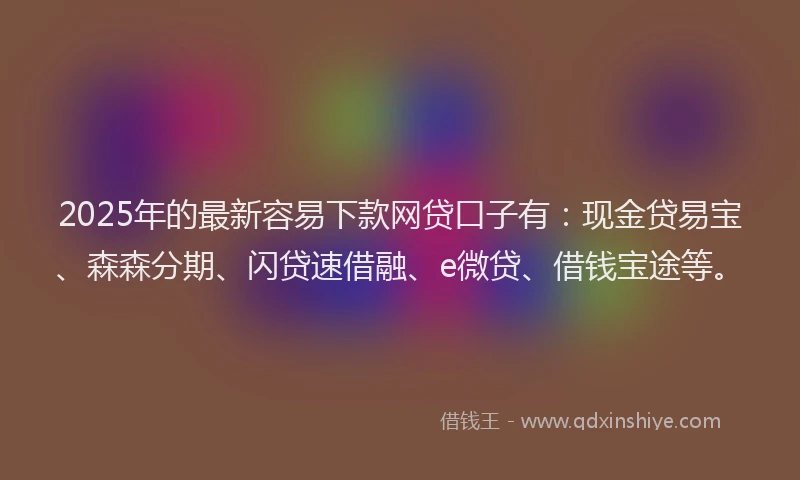 2025年的最新容易下款网贷口子有：现金贷易宝、森森分期、闪贷速借融、e微贷、借钱宝途等。