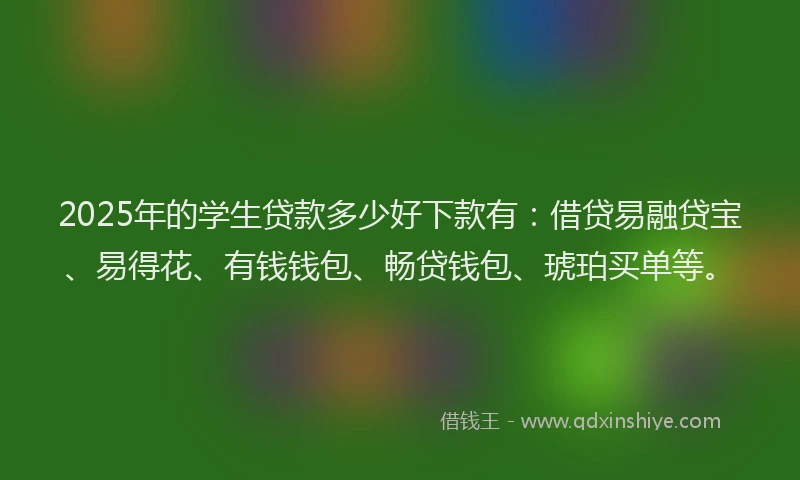 2025年的学生贷款多少好下款有：借贷易融贷宝、易得花、有钱钱包、畅贷钱包、琥珀买单等。