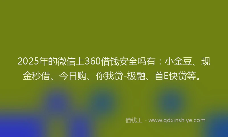 2025年的微信上360借钱安全吗有：小金豆、现金秒借、今日购、你我贷-极融、首E快贷等。
