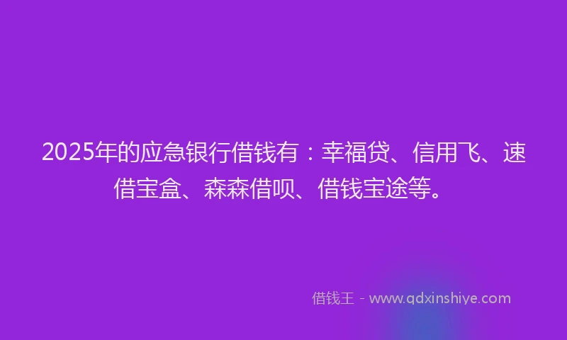 2025年的应急银行借钱有：幸福贷、信用飞、速借宝盒、森森借呗、借钱宝途等。