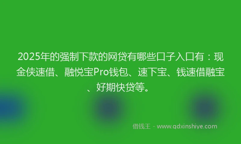 2025年的强制下款的网贷有哪些口子入口有：现金侠速借、融悦宝Pro钱包、速下宝、钱速借融宝、好期快贷等。