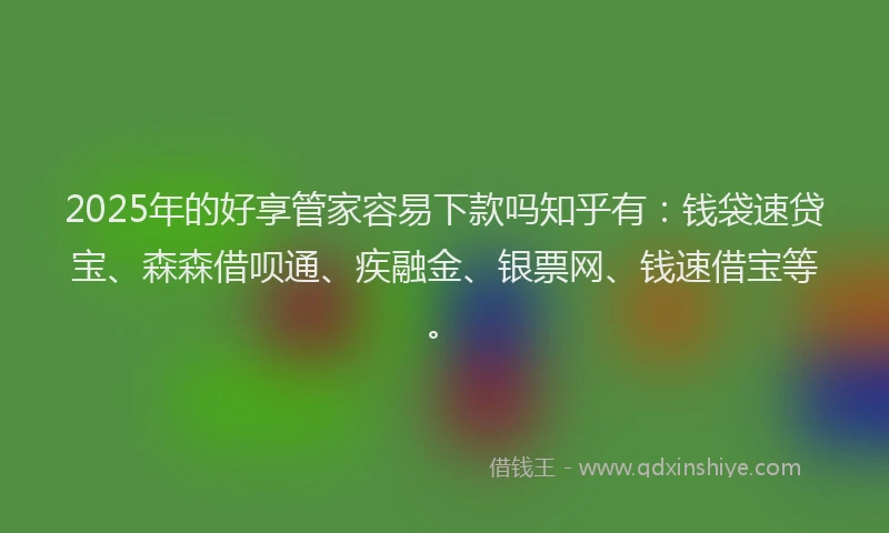 2025年的好享管家容易下款吗知乎有：钱袋速贷宝、森森借呗通、疾融金、银票网、钱速借宝等。