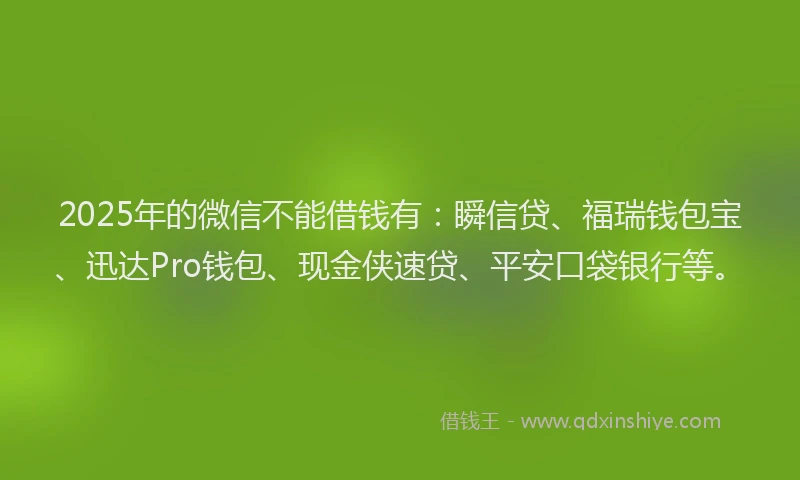 2025年的微信不能借钱有：瞬信贷、福瑞钱包宝、迅达Pro钱包、现金侠速贷、平安口袋银行等。
