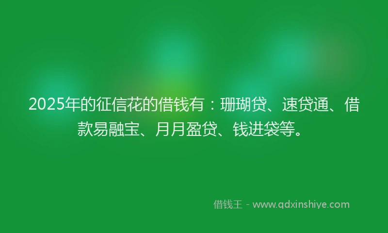 2025年的征信花的借钱有：珊瑚贷、速贷通、借款易融宝、月月盈贷、钱进袋等。
