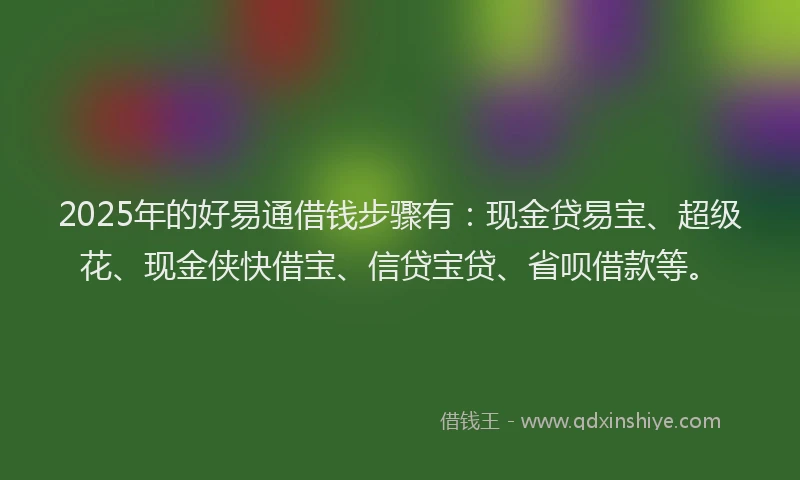2025年的好易通借钱步骤有：现金贷易宝、超级花、现金侠快借宝、信贷宝贷、省呗借款等。