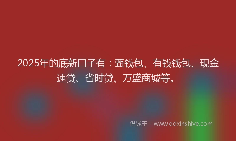 2025年的底新口子有：甄钱包、有钱钱包、现金速贷、省时贷、万盛商城等。