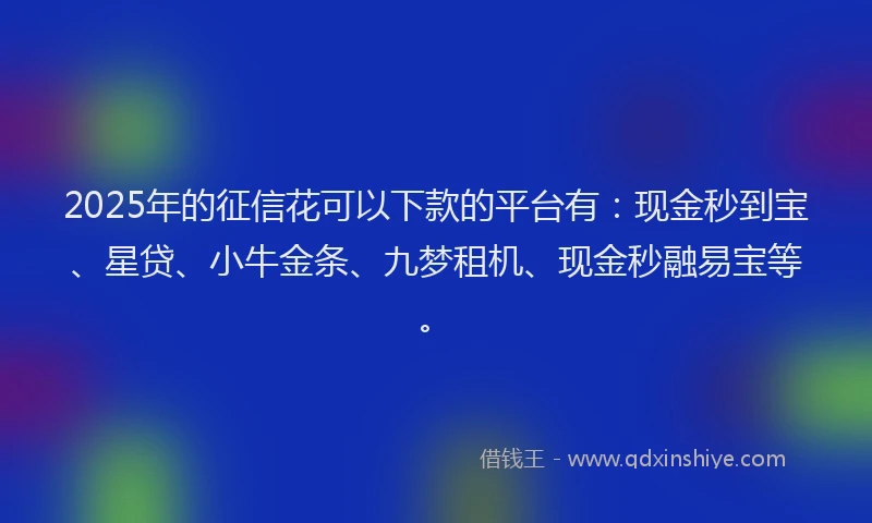 2025年的征信花可以下款的平台有：现金秒到宝、星贷、小牛金条、九梦租机、现金秒融易宝等。