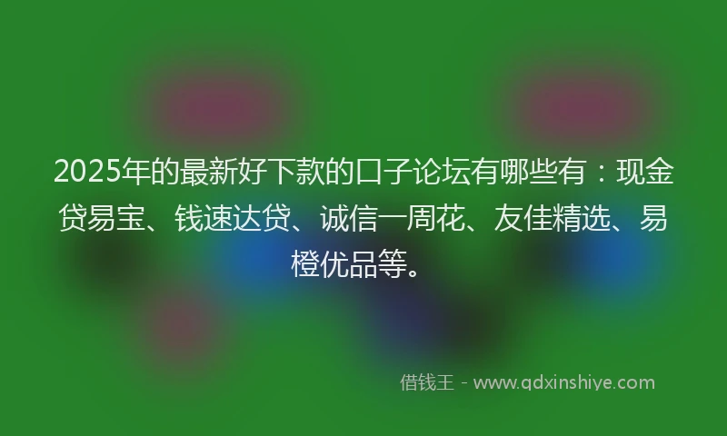 2025年的最新好下款的口子论坛有哪些有：现金贷易宝、钱速达贷、诚信一周花、友佳精选、易橙优品等。