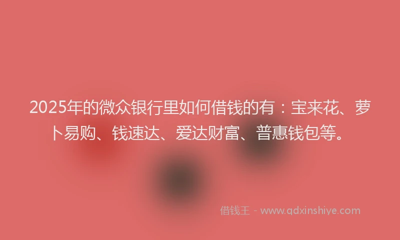 2025年的微众银行里如何借钱的有：宝来花、萝卜易购、钱速达、爱达财富、普惠钱包等。