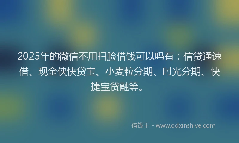 2025年的微信不用扫脸借钱可以吗有：信贷通速借、现金侠快贷宝、小麦粒分期、时光分期、快捷宝贷融等。
