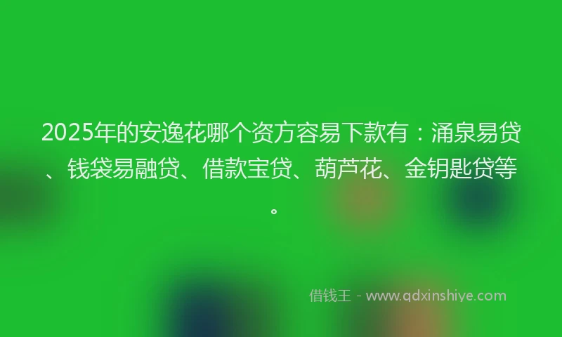 2025年的安逸花哪个资方容易下款有：涌泉易贷、钱袋易融贷、借款宝贷、葫芦花、金钥匙贷等。