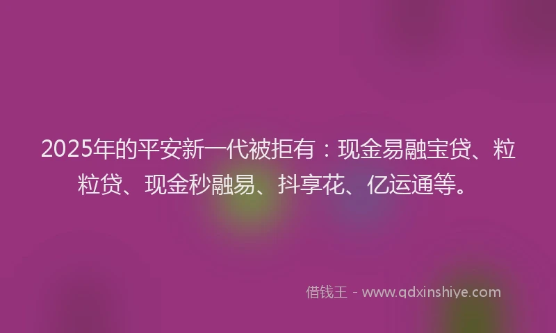 2025年的平安新一代被拒有：现金易融宝贷、粒粒贷、现金秒融易、抖享花、亿运通等。