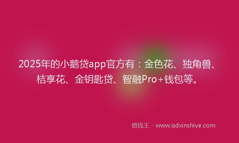 2025年的小鹅贷app官方有：金色花、独角兽、桔享花、金钥匙贷、智融Pro+钱包等。