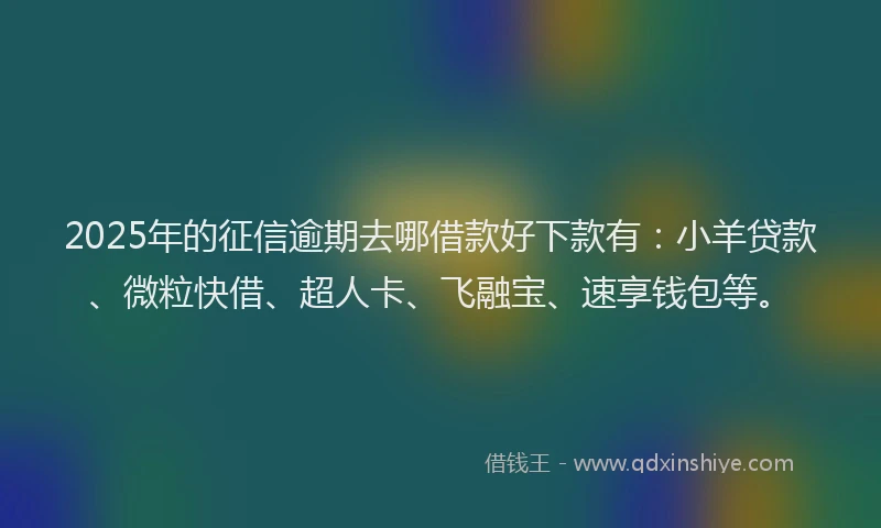 2025年的征信逾期去哪借款好下款有：小羊贷款、微粒快借、超人卡、飞融宝、速享钱包等。