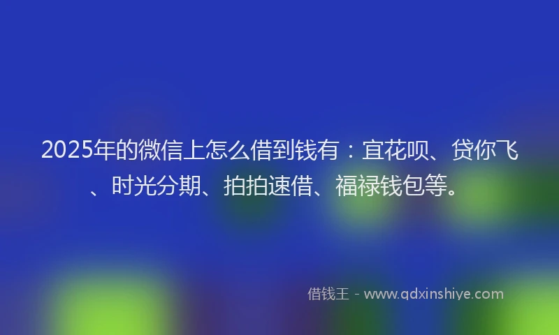 2025年的微信上怎么借到钱有：宜花呗、贷你飞、时光分期、拍拍速借、福禄钱包等。