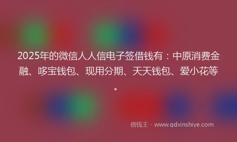 2025年的微信人人信电子签借钱有：中原消费金融、哆宝钱包、现用分期、天天钱包、爱小花等。