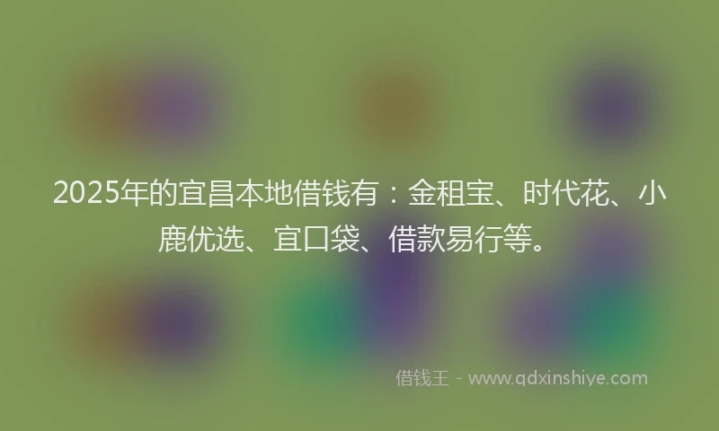 2025年的宜昌本地借钱有：金租宝、时代花、小鹿优选、宜口袋、借款易行等。