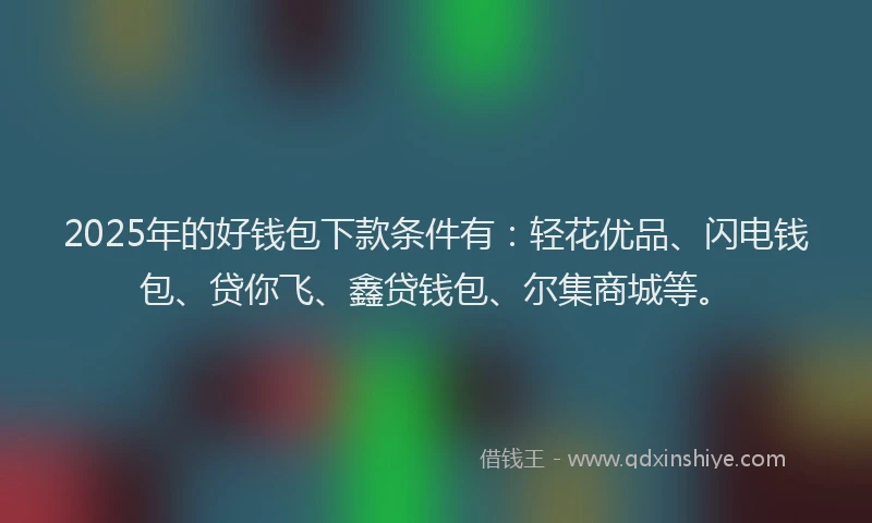 2025年的好钱包下款条件有：轻花优品、闪电钱包、贷你飞、鑫贷钱包、尔集商城等。