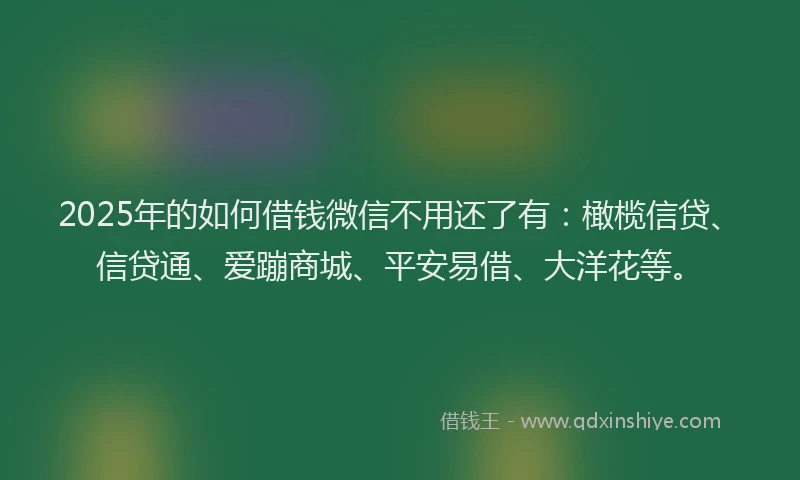 2025年的如何借钱微信不用还了有：橄榄信贷、信贷通、爱蹦商城、平安易借、大洋花等。