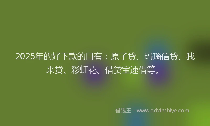 2025年的好下款的口有：原子贷、玛瑙信贷、我来贷、彩虹花、借贷宝速借等。