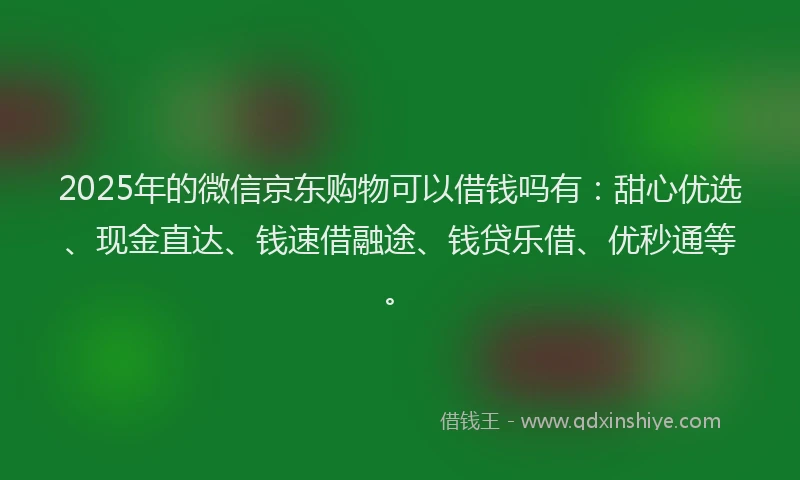 2025年的微信京东购物可以借钱吗有：甜心优选、现金直达、钱速借融途、钱贷乐借、优秒通等。