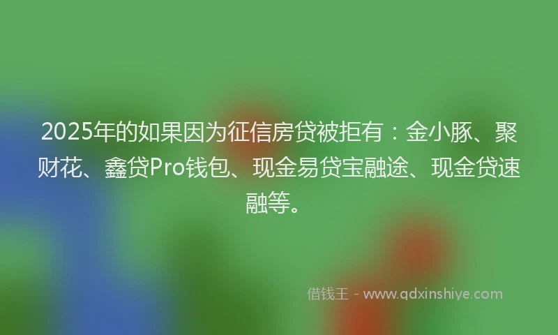 2025年的如果因为征信房贷被拒有：金小豚、聚财花、鑫贷Pro钱包、现金易贷宝融途、现金贷速融等。