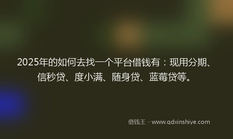 2025年的如何去找一个平台借钱有：现用分期、信秒贷、度小满、随身贷、蓝莓贷等。