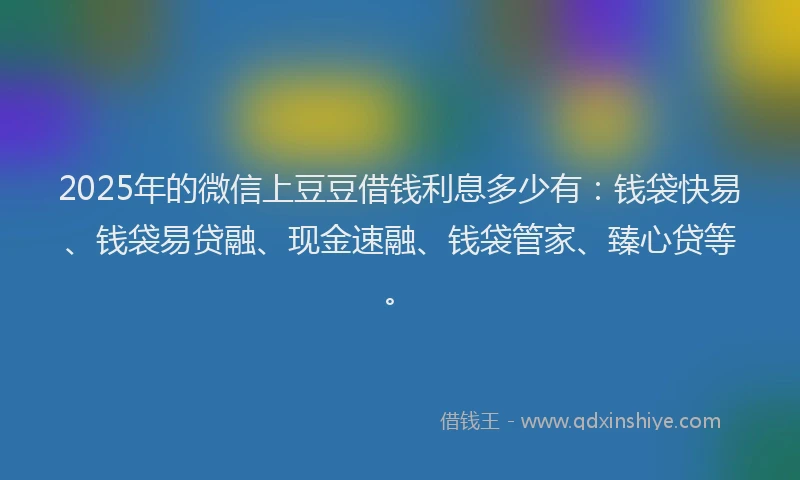 2025年的微信上豆豆借钱利息多少有：钱袋快易、钱袋易贷融、现金速融、钱袋管家、臻心贷等。