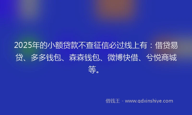 2025年的小额贷款不查征信必过线上有：借贷易贷、多多钱包、森森钱包、微博快借、兮悦商城等。