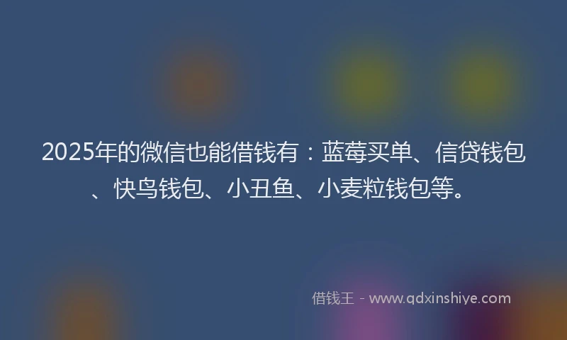 2025年的微信也能借钱有：蓝莓买单、信贷钱包、快鸟钱包、小丑鱼、小麦粒钱包等。
