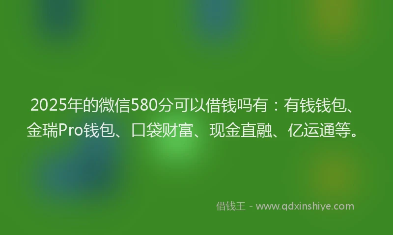 2025年的微信580分可以借钱吗有：有钱钱包、金瑞Pro钱包、口袋财富、现金直融、亿运通等。
