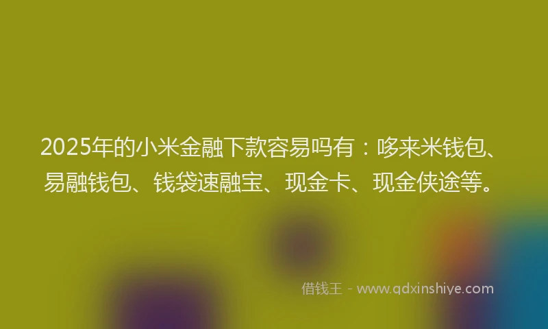 2025年的小米金融下款容易吗有：哆来米钱包、易融钱包、钱袋速融宝、现金卡、现金侠途等。