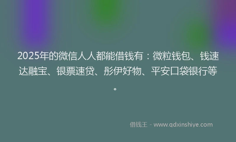 2025年的微信人人都能借钱有：微粒钱包、钱速达融宝、银票速贷、彤伊好物、平安口袋银行等。