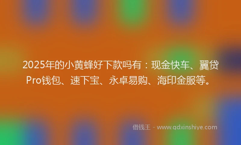 2025年的小黄蜂好下款吗有：现金快车、翼贷Pro钱包、速下宝、永卓易购、海印金服等。