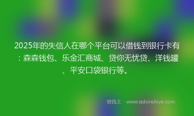 2025年的失信人在哪个平台可以借钱到银行卡有：森森钱包、乐金汇商城、贷你无忧贷、洋钱罐、平安口袋银行等。