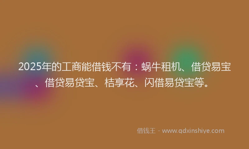 2025年的工商能借钱不有：蜗牛租机、借贷易宝、借贷易贷宝、桔享花、闪借易贷宝等。