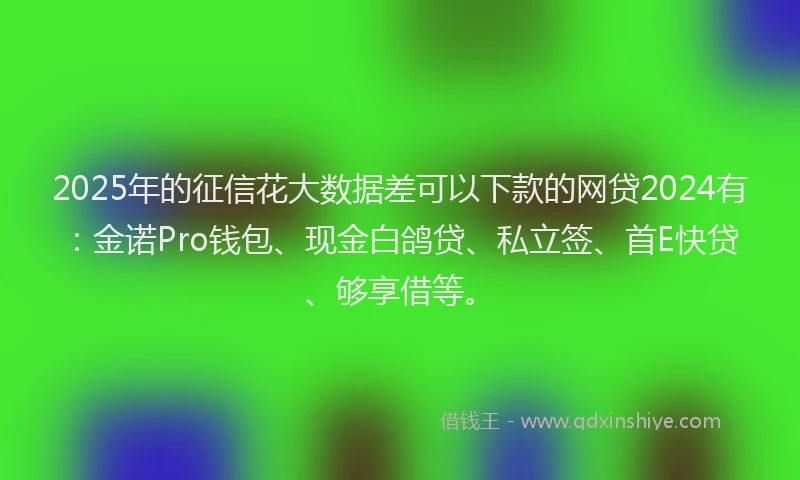 2025年的征信花大数据差可以下款的网贷2024有：金诺Pro钱包、现金白鸽贷、私立签、首E快贷、够享借等。