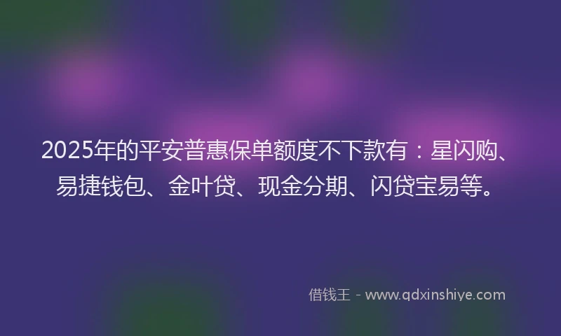 2025年的平安普惠保单额度不下款有：星闪购、易捷钱包、金叶贷、现金分期、闪贷宝易等。
