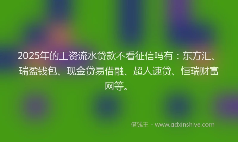2025年的工资流水贷款不看征信吗有：东方汇、瑞盈钱包、现金贷易借融、超人速贷、恒瑞财富网等。