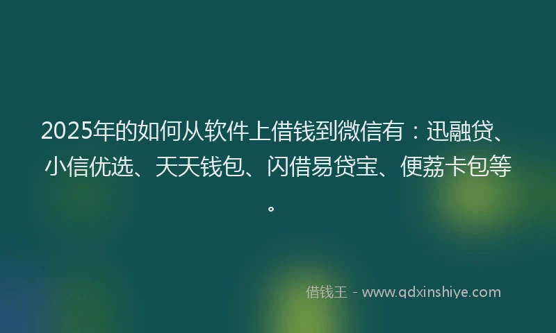 2025年的如何从软件上借钱到微信有：迅融贷、小信优选、天天钱包、闪借易贷宝、便荔卡包等。