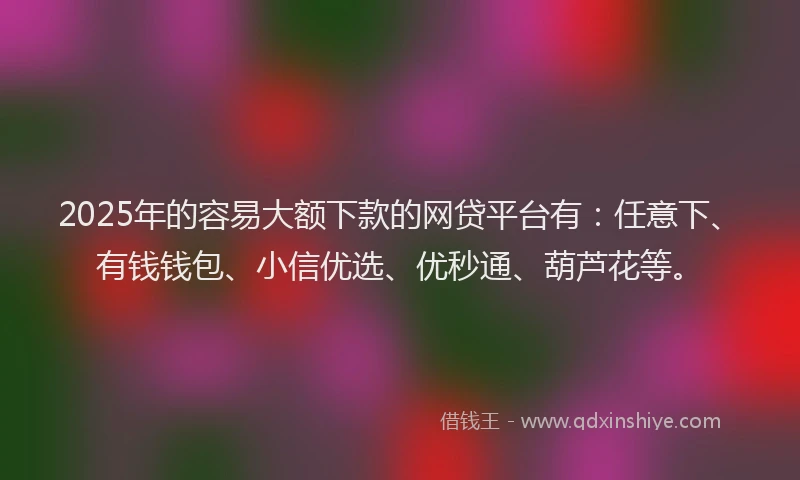 2025年的容易大额下款的网贷平台有：任意下、有钱钱包、小信优选、优秒通、葫芦花等。