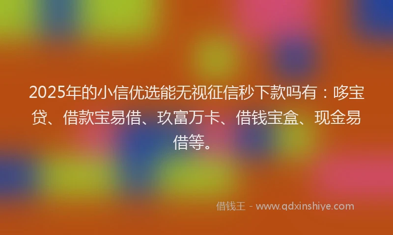 2025年的小信优选能无视征信秒下款吗有：哆宝贷、借款宝易借、玖富万卡、借钱宝盒、现金易借等。