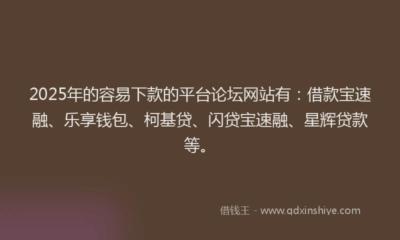 2025年的容易下款的平台论坛网站有：借款宝速融、乐享钱包、柯基贷、闪贷宝速融、星辉贷款等。