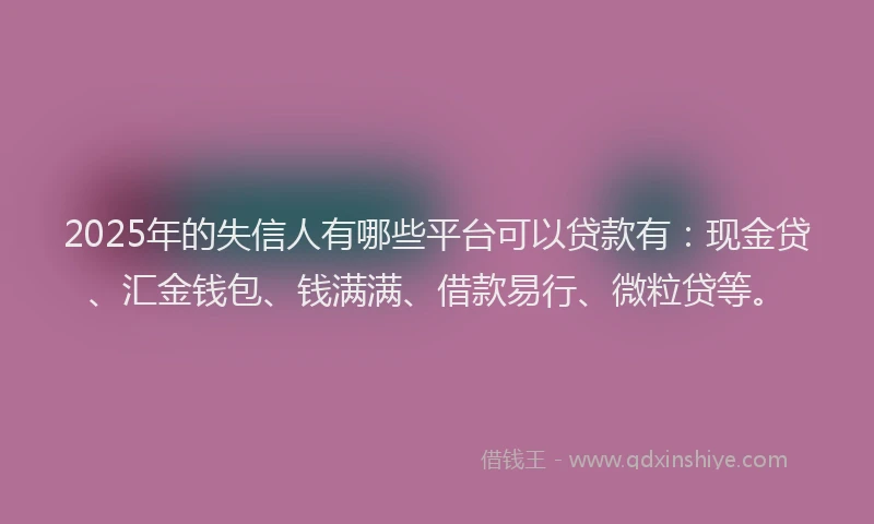 2025年的失信人有哪些平台可以贷款有：现金贷、汇金钱包、钱满满、借款易行、微粒贷等。