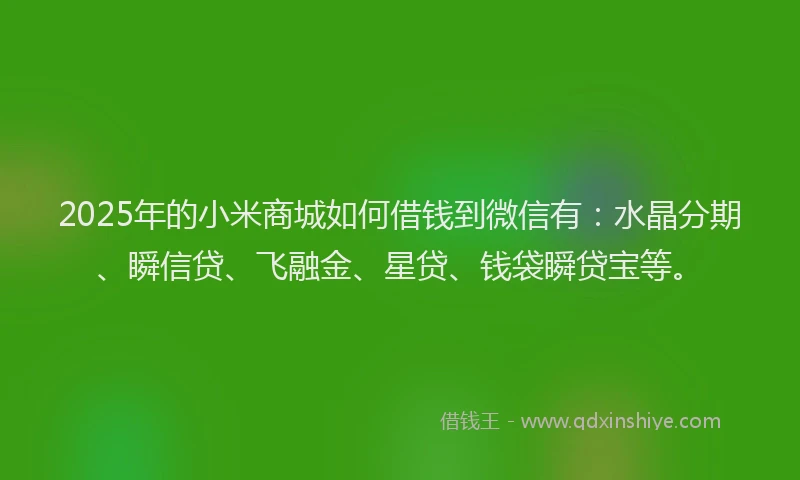 2025年的小米商城如何借钱到微信有：水晶分期、瞬信贷、飞融金、星贷、钱袋瞬贷宝等。