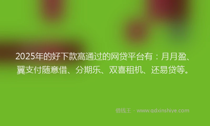 2025年的好下款高通过的网贷平台有：月月盈、翼支付随意借、分期乐、双喜租机、还易贷等。